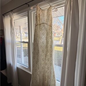 Vintage Ivory Lace Embroidered Sleeveless Maxi wedding/reception/rehearsal dress